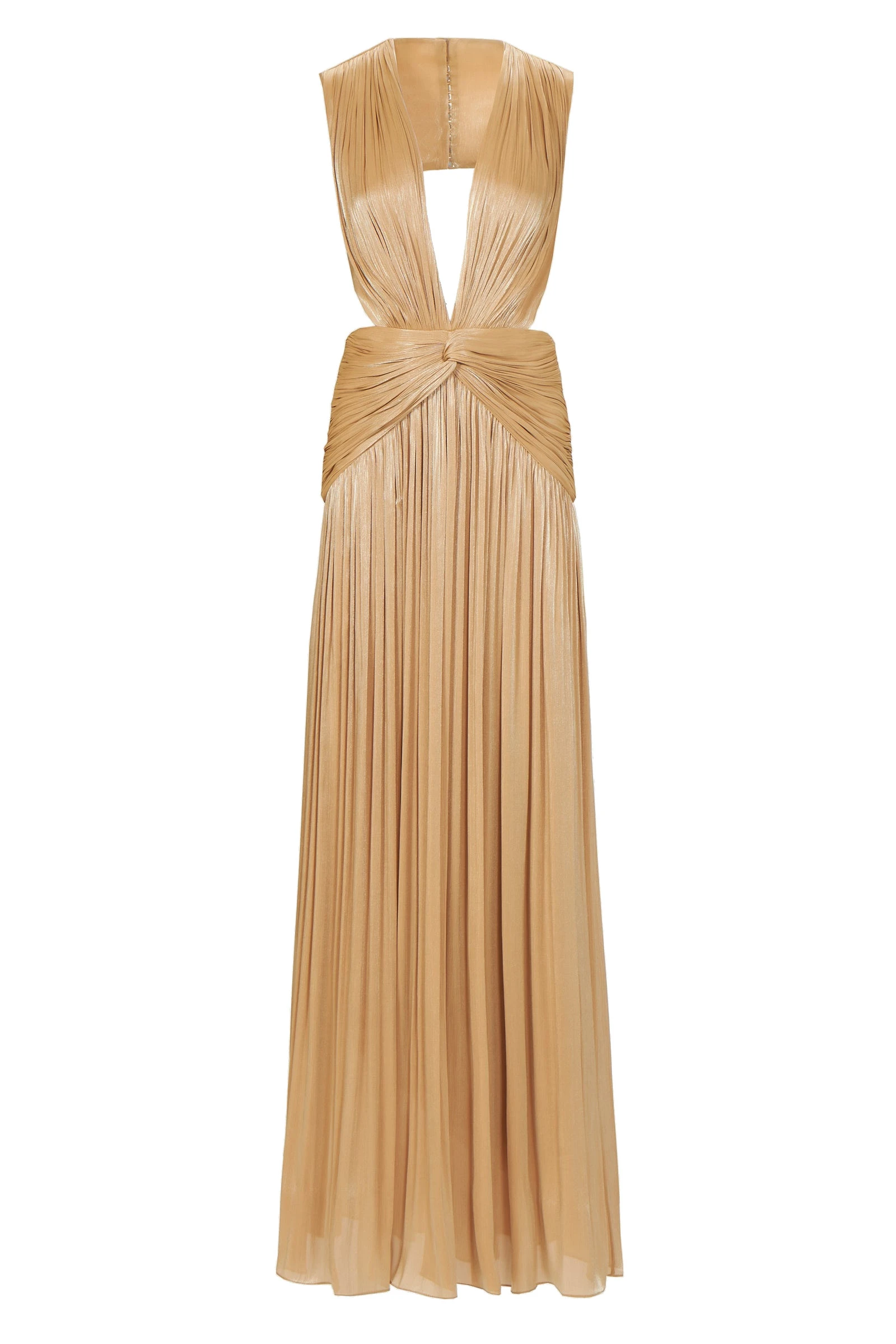 Costarellos Silla Lurex Georgette Gown in Beige Gold Costarellos Silla Lurex Georgette Gown in Beige Gold | Luxury Shoes