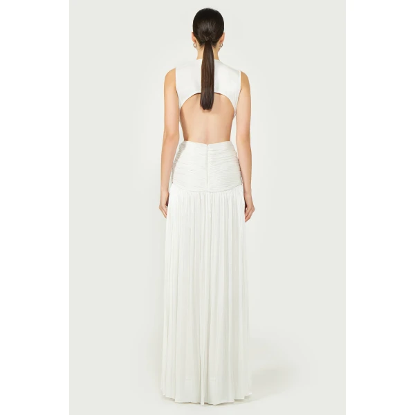 Costarellos Silla Lurex Georgette Gown in Off White | Evening Gowns | Luxury Shoes 