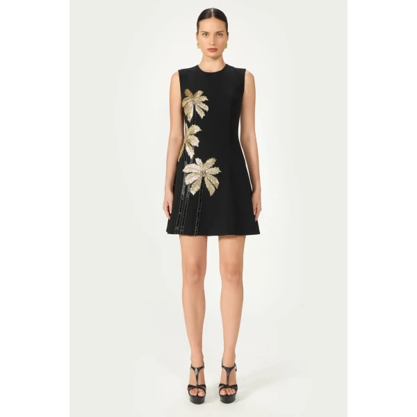 Costarellos Tazia Crepe Mini Dress in Black | Mini Dresses | Luxury Shoes 