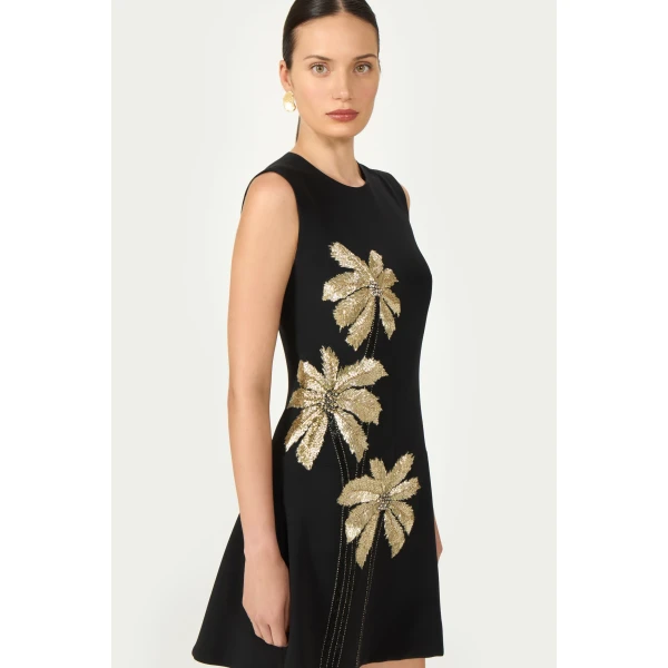 Costarellos Tazia Crepe Mini Dress in Black | Mini Dresses | Luxury Shoes 