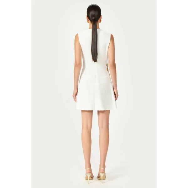 Costarellos Tazia Crepe Mini Dress in Off White | Mini Dresses | Luxury Shoes 