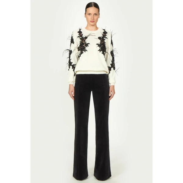 Costarellos Terena Mohair Wool Lace Sweater in Off White | Sweaters | Luxury Shoes 