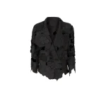 Costarellos Tesha Floral-Cut Satin Jacket in Black | Luxury Shoes 