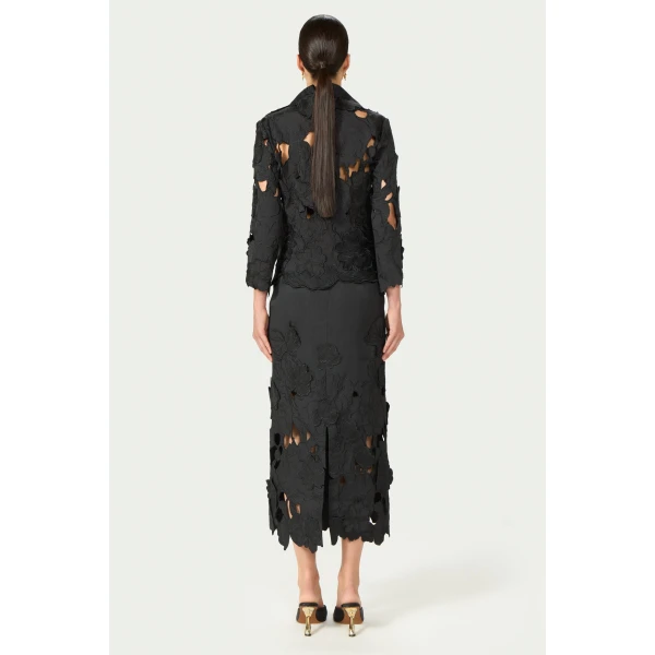 Costarellos Tesha Floral-Cut Satin Jacket in Black | Jackets | Luxury Shoes 
