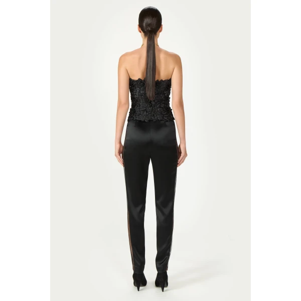 Costarellos Tesni Petal Lurex Satin Bustier in Black | Tops | Luxury Shoes 