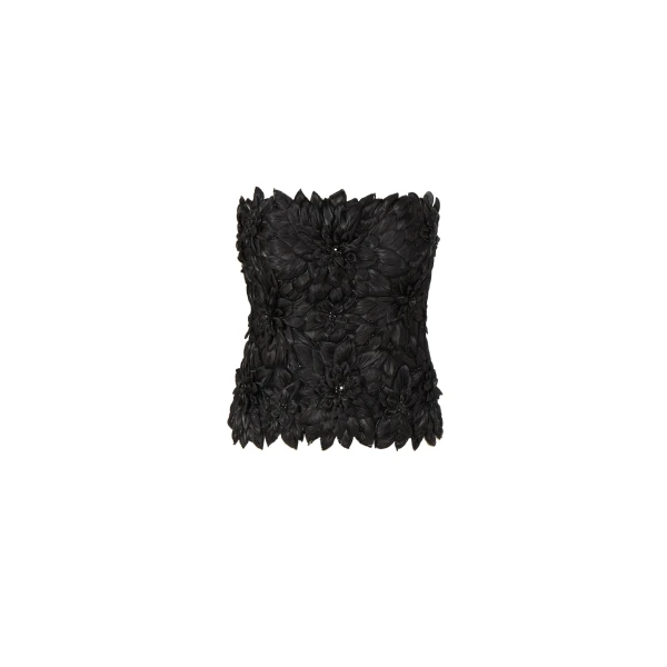 Tesni Petal Lurex Satin Bustier in Black