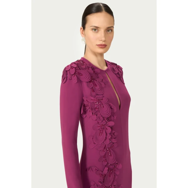 Costarellos Verana Crepe Keyhole Column Gown in Magenta | Evening Gowns | Luxury Shoes 