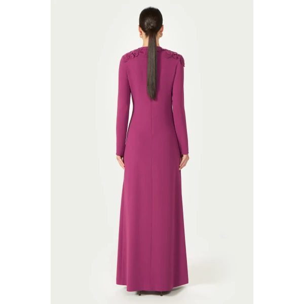 Costarellos Verana Crepe Keyhole Column Gown in Magenta | Evening Gowns | Luxury Shoes 