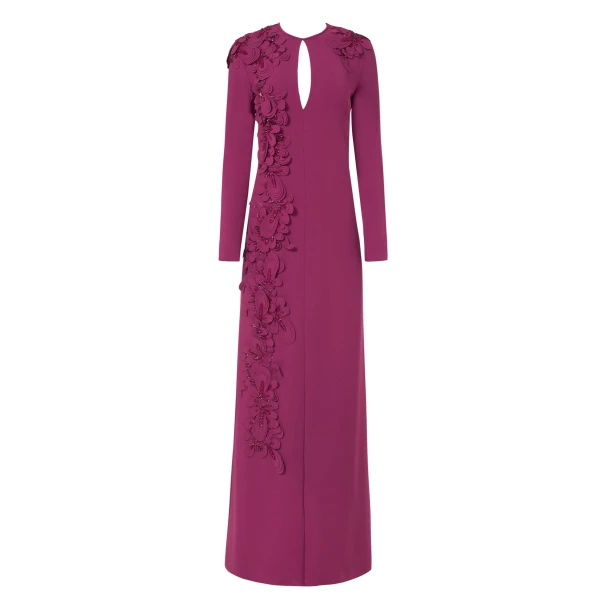 Verana Crepe Keyhole Column Gown in Magenta