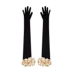 David Koma Long Gloves With Gold 3D Flowers