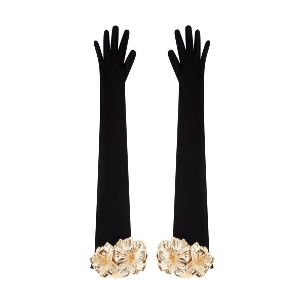Long Gloves With Gold 3D Flowers