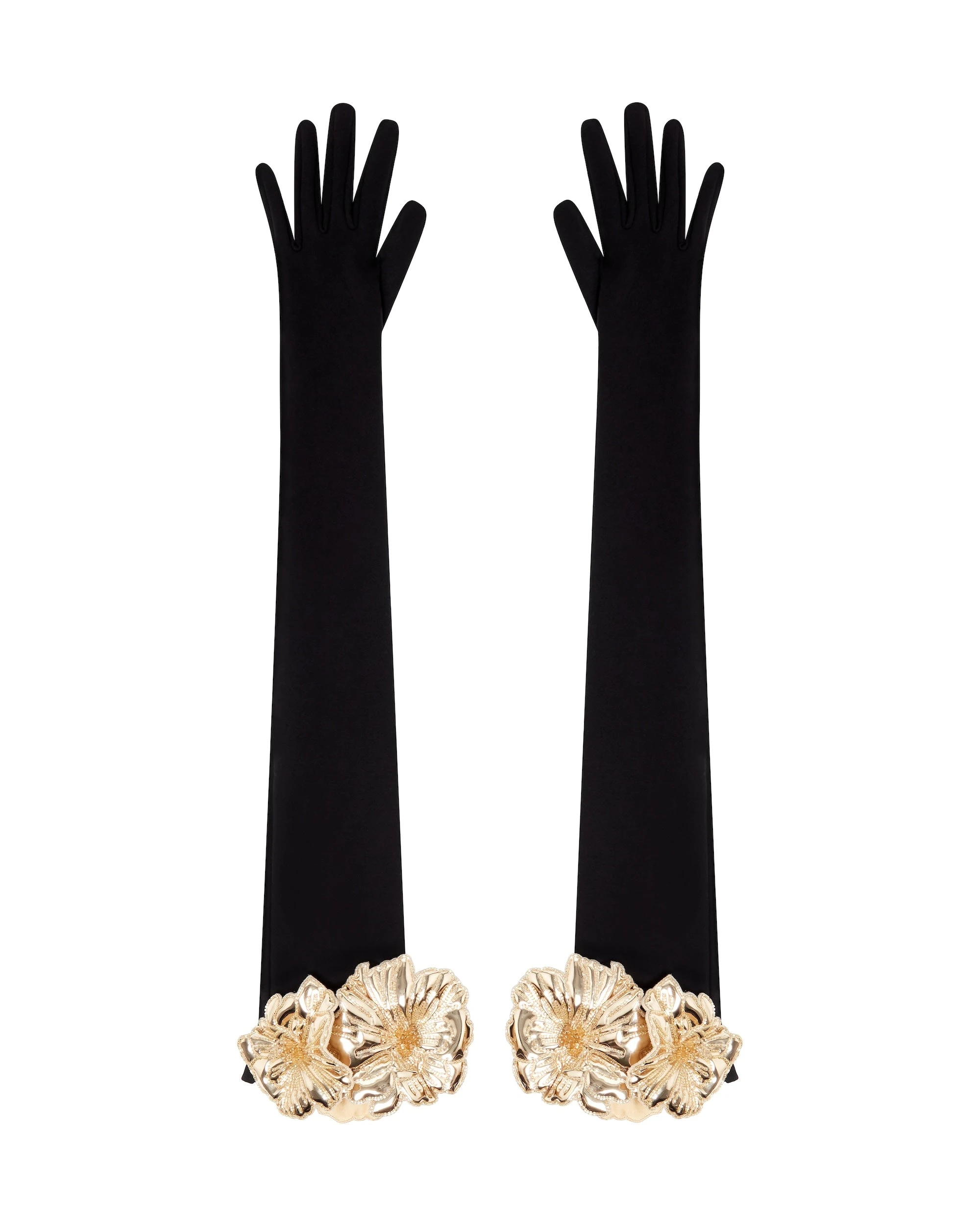 David Koma Long Gloves With Gold 3D Flowers David Koma Long Gloves With Gold 3D Flowers