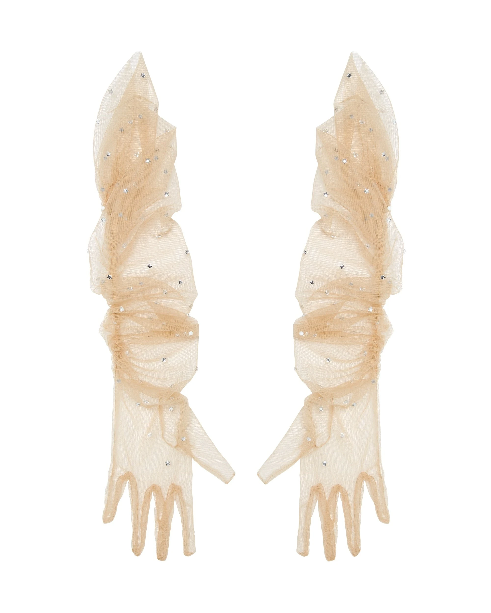 David Koma Tulle Gloves With Stars In Beige David Koma Tulle Gloves With Stars In Beige