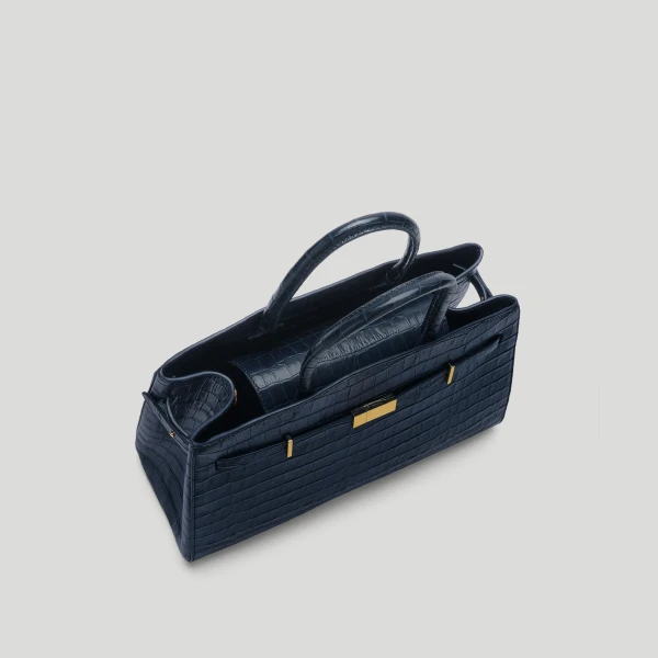 DeMellier Grece Ghanem x The Midi Hudson in Dark Navy Croc-Effect Crossbody Bag, view 3 | Shoulder & Crossbody Bags | Luxury Shoes 