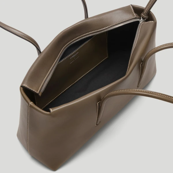 DeMellier Rebecca Donaldson x The Stockholm Shoulder in Dark Sage Fine Grain with Ecru Stitching Shoulder Bag, view 3 | Shoulder & Crossbody Bags | Luxury Shoes 