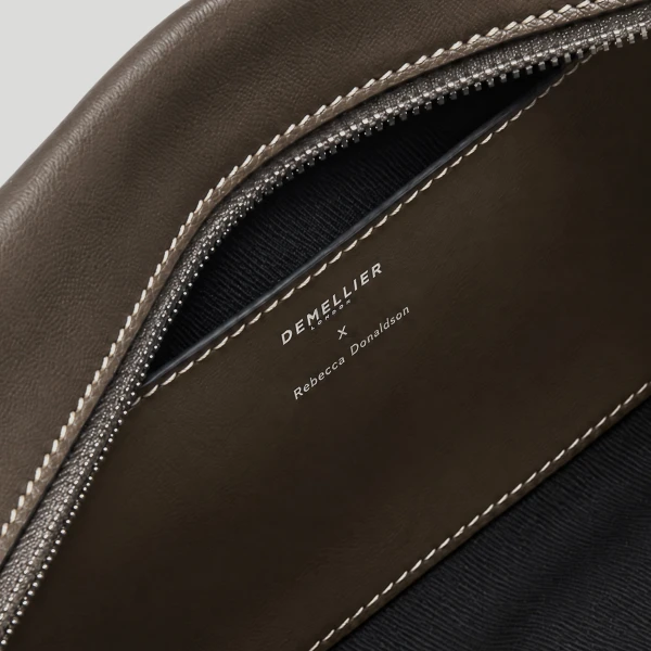 DeMellier Rebecca Donaldson x The Stockholm Shoulder in Dark Sage Fine Grain with Ecru Stitching Shoulder Bag, view 4 | Shoulder & Crossbody Bags | Luxury Shoes 