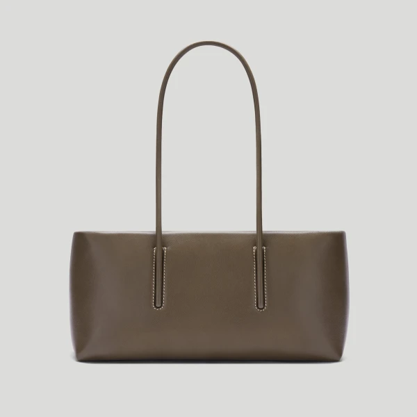 DeMellier Rebecca Donaldson x The Stockholm Shoulder in Dark Sage Fine Grain with Ecru Stitching Shoulder Bag, view 6 | Shoulder & Crossbody Bags | Luxury Shoes 