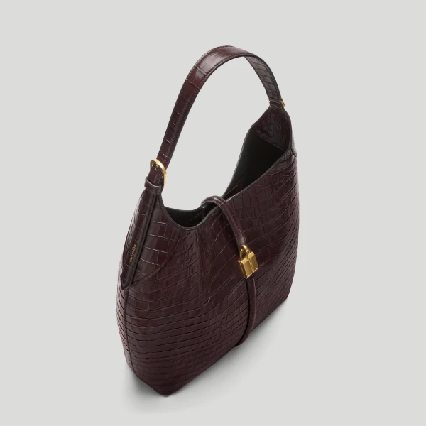 DeMellier Taylor Hill x The Large Siena Bucket in Burgundy Croc-Effect Bucket Bag, view 3 | Bucket Bags | Luxury Shoes 
