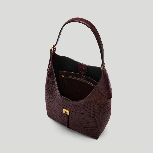 DeMellier Taylor Hill x The Large Siena Bucket in Burgundy Croc-Effect Bucket Bag, view 4 | Bucket Bags | Luxury Shoes 