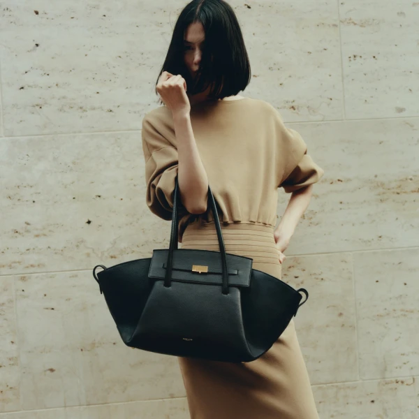 DeMellier The Brooklyn in Black Small Grain Tote Bag, view 2 | Totes & Top-Handle Bags | Luxury Shoes 