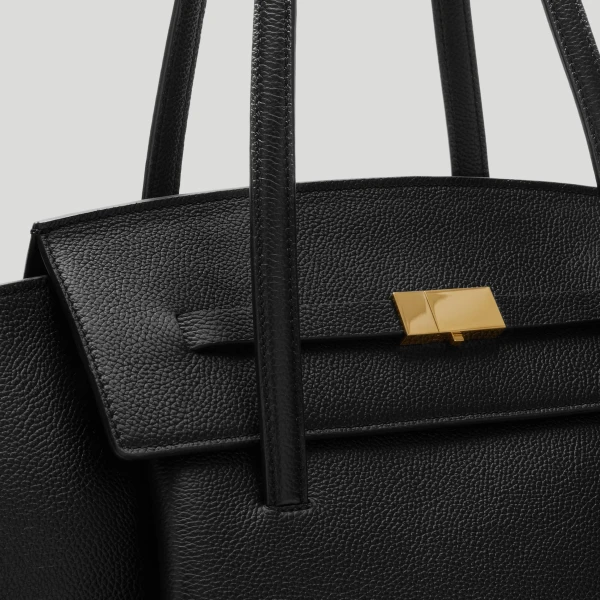 DeMellier The Brooklyn in Black Small Grain Tote Bag, view 3 | Totes & Top-Handle Bags | Luxury Shoes 