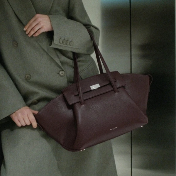 DeMellier The Brooklyn in Bordeaux Small Grain Tote Bag, view 2 | Totes & Top-Handle Bags | Luxury Shoes 