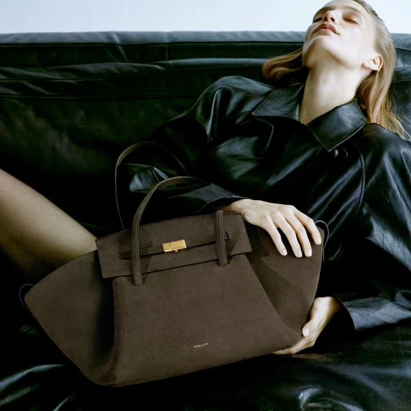 DeMellier The Brooklyn in Hazel Suede Tote Bag, view 2 | Totes & Top-Handle Bags | Luxury Shoes 