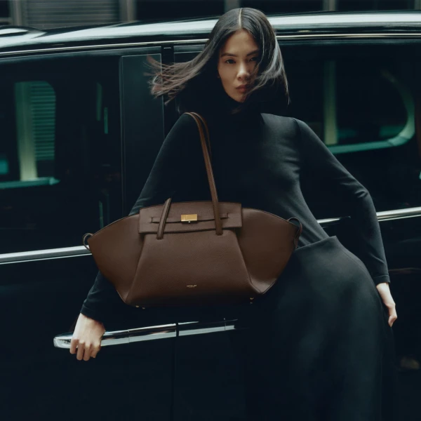 DeMellier The Brooklyn in Mocha Small Grain Tote Bag, view 2 | Totes & Top-Handle Bags | Luxury Shoes 