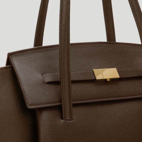DeMellier The Brooklyn in Mocha Small Grain Tote Bag, view 3 | Totes & Top-Handle Bags | Luxury Shoes 