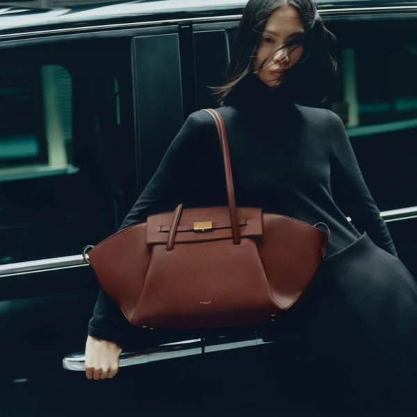 DeMellier The Brooklyn in Warm Brown Small Grain Tote Bag, view 2 | Totes & Top-Handle Bags | Luxury Shoes 