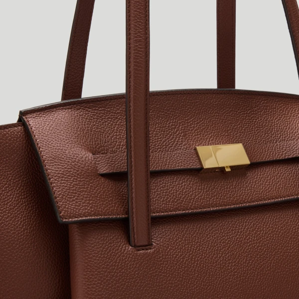 DeMellier The Brooklyn in Warm Brown Small Grain Tote Bag, view 3 | Totes & Top-Handle Bags | Luxury Shoes 