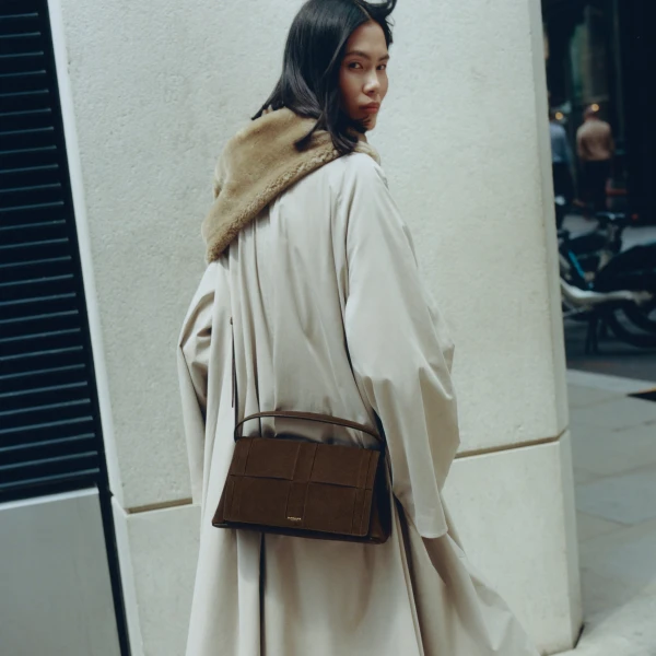 DeMellier The Florence Crossbody in Mocha Suede Crossbody Bag, view 2 | Shoulder & Crossbody Bags | Luxury Shoes 