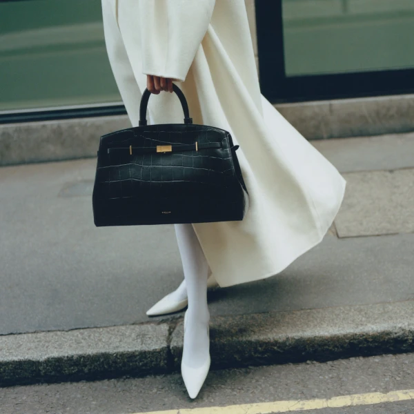 DeMellier The Hudson in Black Large Croc-Effect Tote Bag, view 2 | Totes & Top-Handle Bags | Luxury Shoes 