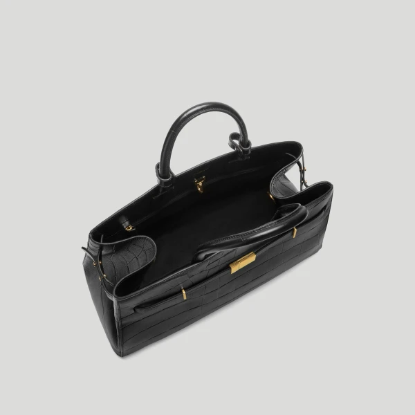 DeMellier The Hudson in Black Large Croc-Effect Tote Bag, view 4 | Totes & Top-Handle Bags | Luxury Shoes 