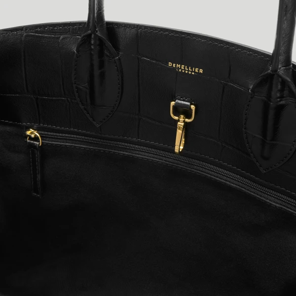 DeMellier The Hudson in Black Large Croc-Effect Tote Bag, view 5 | Totes & Top-Handle Bags | Luxury Shoes 