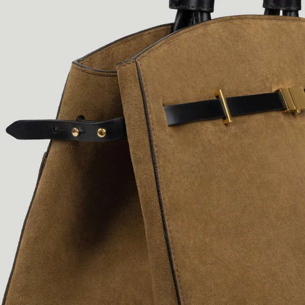 DeMellier The Hudson in Tobacco Suede & Black Smooth Tote Bag, view 2 | Totes & Top-Handle Bags | Luxury Shoes 