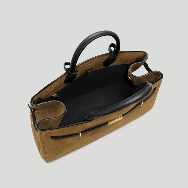 DeMellier The Hudson in Tobacco Suede & Black Smooth Tote Bag, view 3 | Totes & Top-Handle Bags | Luxury Shoes 