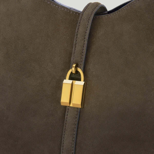 DeMellier The Large Siena Bucket in Hazel Suede Bucket Bag, view 2 | Bucket Bags | Luxury Shoes 