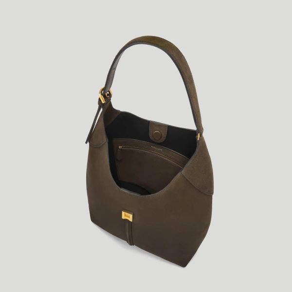 DeMellier The Large Siena Bucket in Hazel Suede Bucket Bag, view 3 | Bucket Bags | Luxury Shoes 