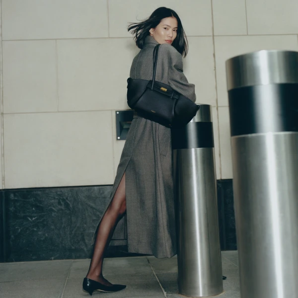 DeMellier The Midi Brooklyn in Black Small Grain Shoulder Bag, view 2 | Shoulder & Crossbody Bags | Luxury Shoes 