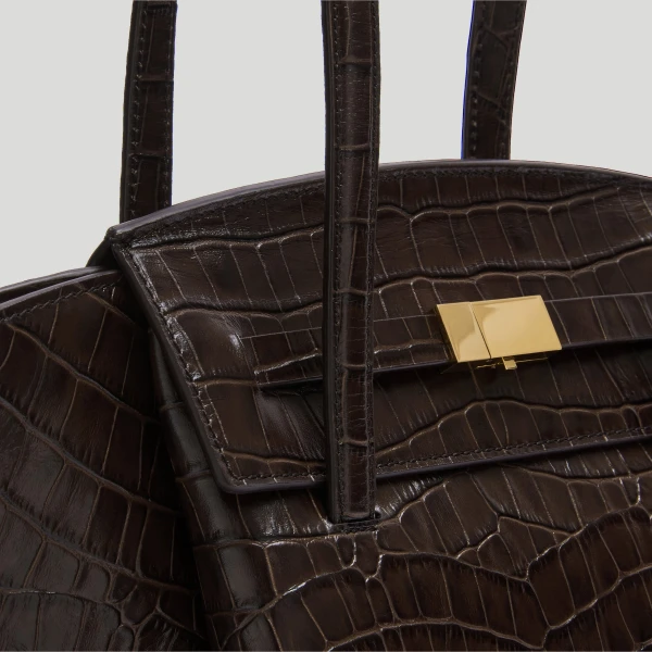 DeMellier The Midi Brooklyn in Dark Chocolate Croc-Effect Shoulder Bag, view 3 | Shoulder & Crossbody Bags | Luxury Shoes 
