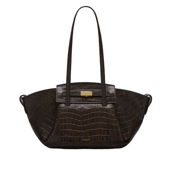 The Midi Brooklyn in Dark Chocolate Croc-Effect Shoulder Bag
