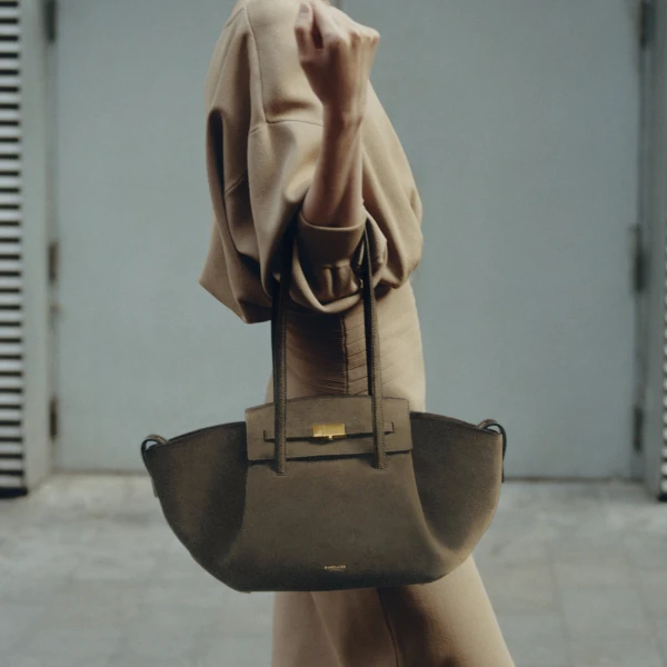 DeMellier The Midi Brooklyn in Hazel Suede Shoulder Bag, view 2 | Shoulder & Crossbody Bags | Luxury Shoes 