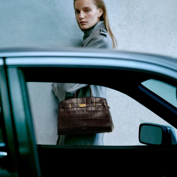 DeMellier The Midi Hudson in Dark Chocolate Large Croc-Effect Crossbody Bag, view 2 | Shoulder & Crossbody Bags | Luxury Shoes 