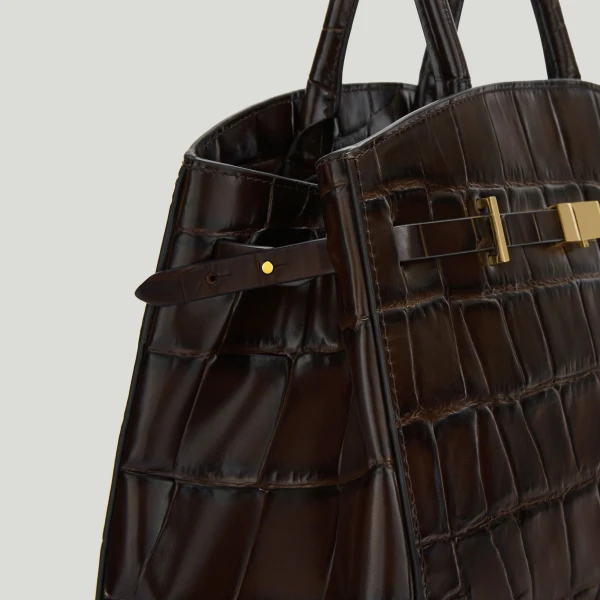 DeMellier The Midi Hudson in Dark Chocolate Large Croc-Effect Crossbody Bag, view 3 | Shoulder & Crossbody Bags | Luxury Shoes 