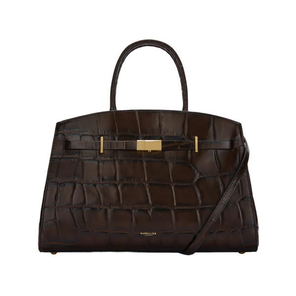 DeMellier The Midi Hudson in Dark Chocolate Large Croc-Effect Crossbody Bag | Shoulder & Crossbody Bags | Luxury Shoes 