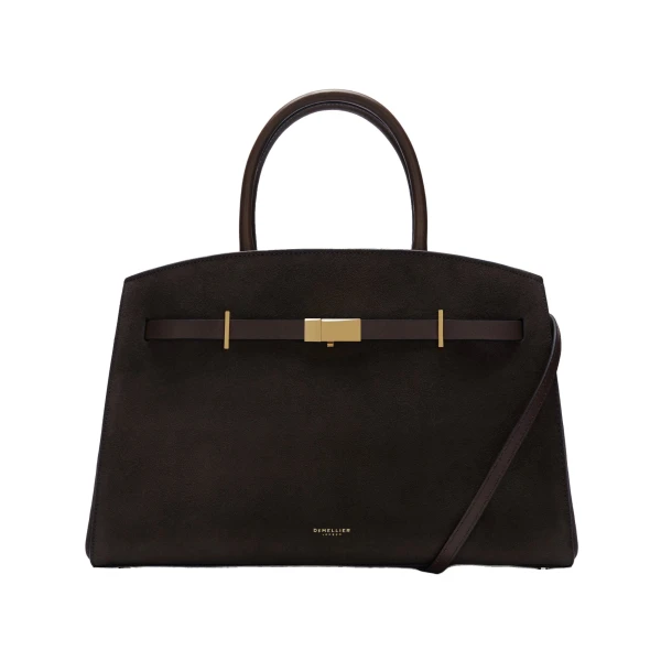 DeMellier The Midi Hudson in Dark Chocolate Suede Crossbody Bag | Shoulder & Crossbody Bags | Luxury Shoes 