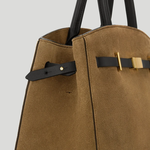 DeMellier The Midi Hudson in Tobacco Suede & Black Smooth Crossbody Bag, view 2 | Shoulder & Crossbody Bags | Luxury Shoes 