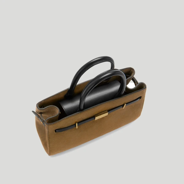 DeMellier The Midi Hudson in Tobacco Suede & Black Smooth Crossbody Bag, view 3 | Shoulder & Crossbody Bags | Luxury Shoes 