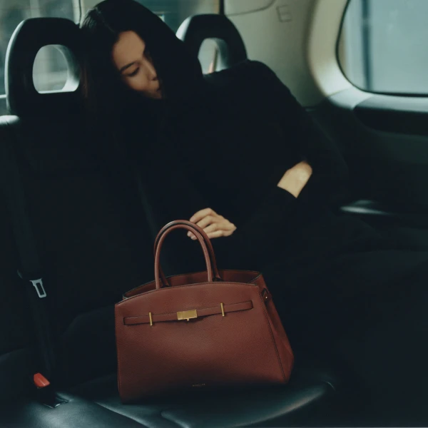 DeMellier The Midi Hudson in Warm Brown Small Grain Crossbody Bag, view 2 | Shoulder & Crossbody Bags | Luxury Shoes 